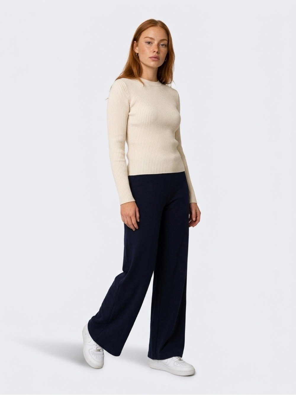 Mango Wide-Leg Knit Pants in Navy